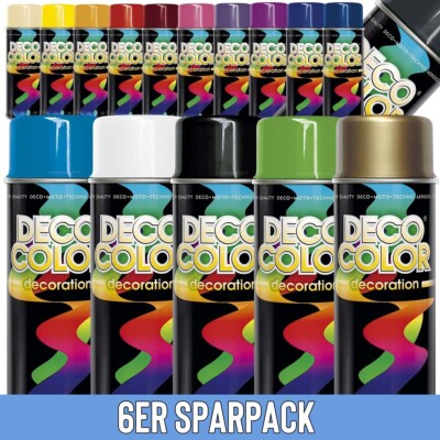 DECO COLOR 6er Sparpack 400ml Lackspray Sprühlack Sprühfarbe Lack Farbe wählbar