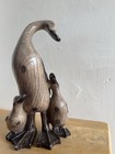 Vintage Hand Carved Wooden Swan Family Ornament Sculpture Decor