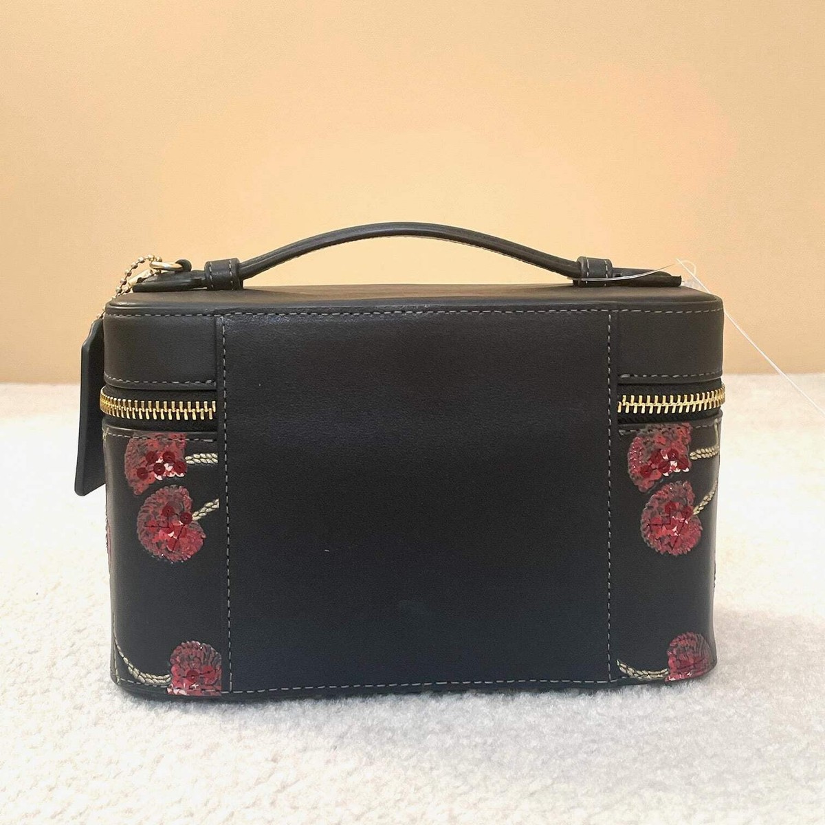 Coach Cosmetic Makeup Case CDC13 Cherry Print Black Large Travel