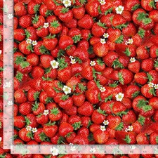 Food Fabric Berry Sweet Packed Strawberry Red Timeless Treasures YARD
