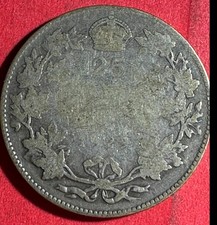 1929 Canada King George V SILVER 25 CENTS! Old Canadian Coin!