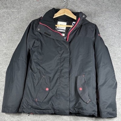 ROXY HOODED HOODED DRY FLIGHT 10K JACKET GIRLS XL 14 Black Pattern w/ Pink