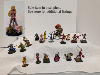 DnD Miniatures: Female warrior with Sword, Nymph, Elf, Goddess (painted)