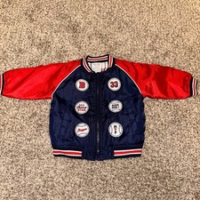VINTAGE 1980s 90s Toddler Nylon Baseball Jacket Coat red  blue 6/9 Months 6-9