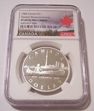 Canada 1984 Silver Dollar Toronto Sesquicentennial PF69 UC NGC Maple Leaf Label
