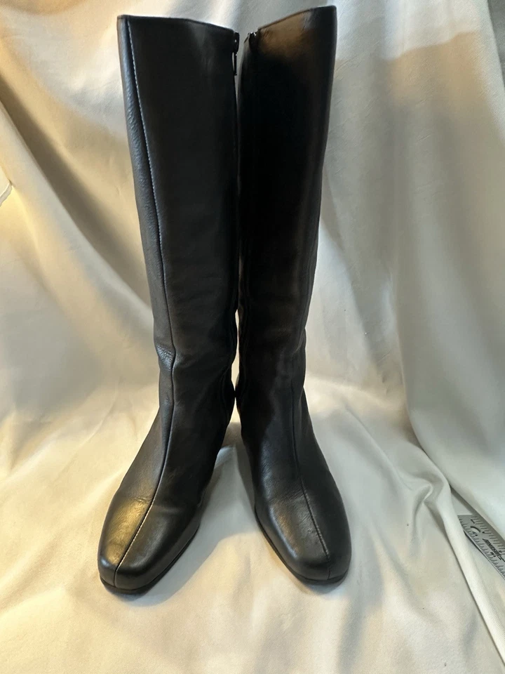 David Tate Womens 8 WW Black Leather Corset Stitch Knee High Wide Calf Boots - Image 3 of 4