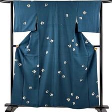 JAPANESE KIMONO FINE PATTERN BLUE-GREEN 159cm 5 ft 3 in PURE SILK B2871