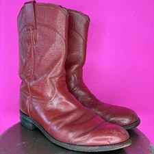 Justin Roper Red Leather Round Toe Mid Calf Western Boot Sz 8C (Wide)