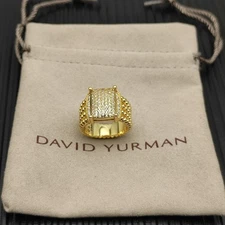 David Yurman Wheaton 18K Gold Wide Pavé Diamond Band Ring – US Size 8