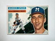 1956 Topps - Warren Spahn #10 White Back Nice Eye Appeal Vg/vgex