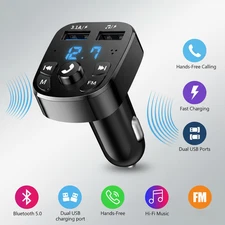 Bluetooth 5.0 Car FM Transmitter Wireless Adapter Dual USB Charger Hands-Free