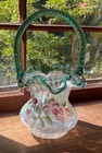 Fenton Glass 90th Anniversary Basket Signed Hand Painted Iridized Optic Teal “95