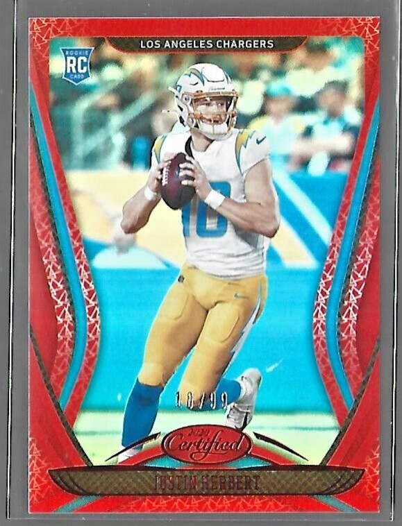 JUSTIN HERBERT  2020 Certified Football #103 MIRROR RED ROOKIE CARD /99 Chargers
