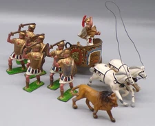 RARE vintage 1950s JOHILLCO Roman QUO VIDAS Chariot METAL Soldier FIGURE SET !!!