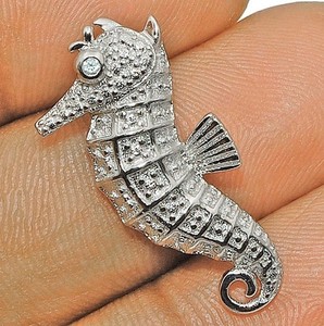 Sea Horse Heat Treated Moissanite 925 Solid Sterling Silver Pendant Jewelry