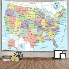  United State Map Tapestry, US Maps Tapestries for Kids Student, 60L" x 51W"