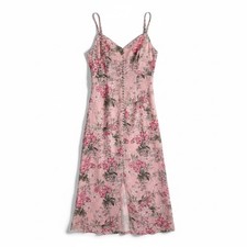SHEIN Pink Floral Print Spaghetti Strap Button Front Midi Dress Size S fairy