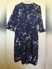 Floral Print Navy Midi Dress with Tie Waist