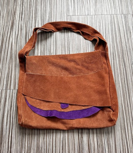 VTG 60's 70's Brown Suede Leather Hippie Hobo Purse Shoulder Bag Purple Mushroom - Picture 2 of 7