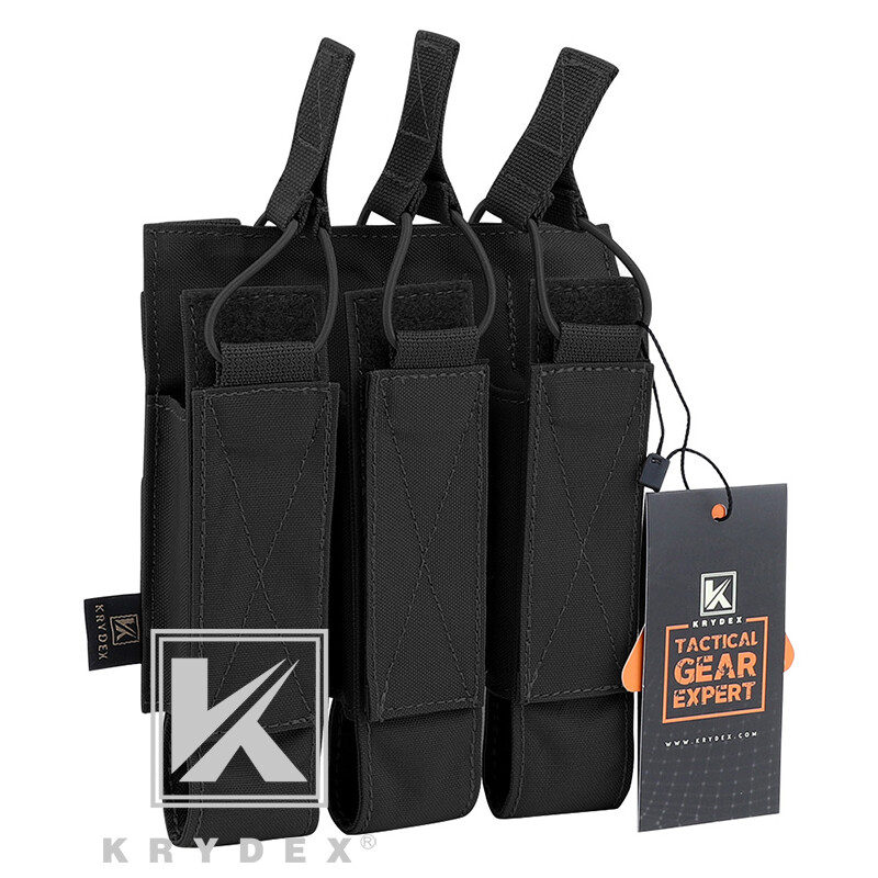KRYDEX Triple Open Top Magazine Pouch Tactical Elastic Carrier MOLLE/PALS Black