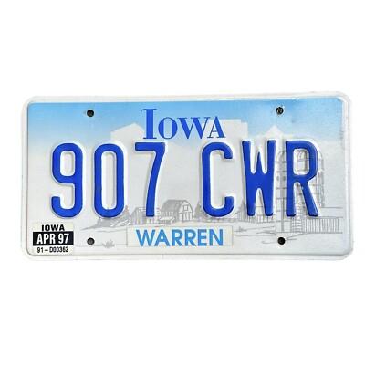 Iowa License Plate 1997 Farm Scene 907 CWR Warren County Rustic Vintage ...