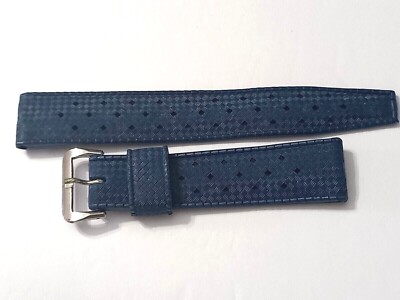 AUTHENTIC NOS 1960-70'S 18MM SWISS TROPIC PERFORATED BLUE DIVER'S BAND STRAP