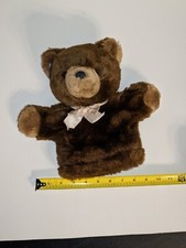 Vtg. Applause Hand Puppet, 10" Teddy Bear, Has Ear Tag, Bow Shows Some Wear