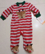 Carter's Baby Footsie Pajama 3 Month Fleece Reindeer First Christmas Striped