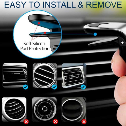 Supporto Magnetico Porta Cellulare da Auto Ventilazione Bocchette Tipo L Argento - Photo 4/5