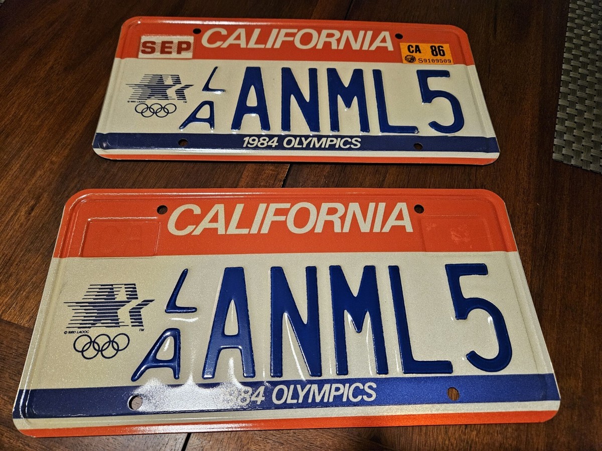 Vtg 1984 California Olympics License Plates ANML5 RARE Customized