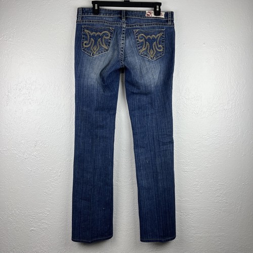 MEK Denim Chicago Boot Denim Jeans Womens 30/34 Blue Embroidered EUC - Picture 9 of 17