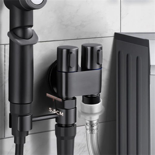G1/2 Triangle Valve 1 In Two Out Double Control Washing Machine Toilet Faucet - Picture 4 of 9