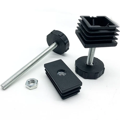 Black Adjustable Feet & Threaded Tube Insert Sets For Square Tubes Box Section - Picture 12 of 35