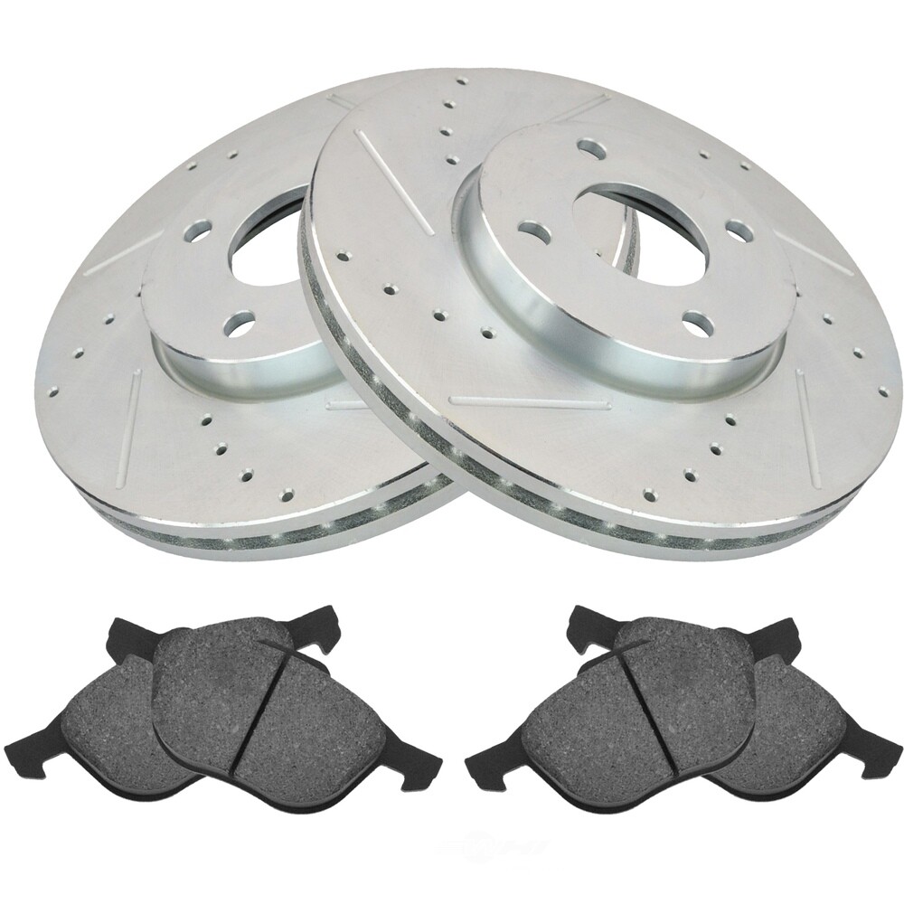TRQ Performance Brake Kit – Front & Rear Drilled/Slotted Rotors + Ceramic Pads – G-Coated Finish