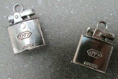 2 ''EPPY LIGHTERS''VINTAGE MINIATURE JAPAN ~SILVER~GUMBALL CHARMS+PRIZES~VGC~LOOPS
