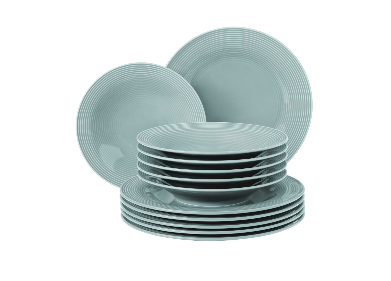 Seltmann Weiden BEAT Color Glaze Arktisblau Speiseservice 12 Tlg. Rillenmuster