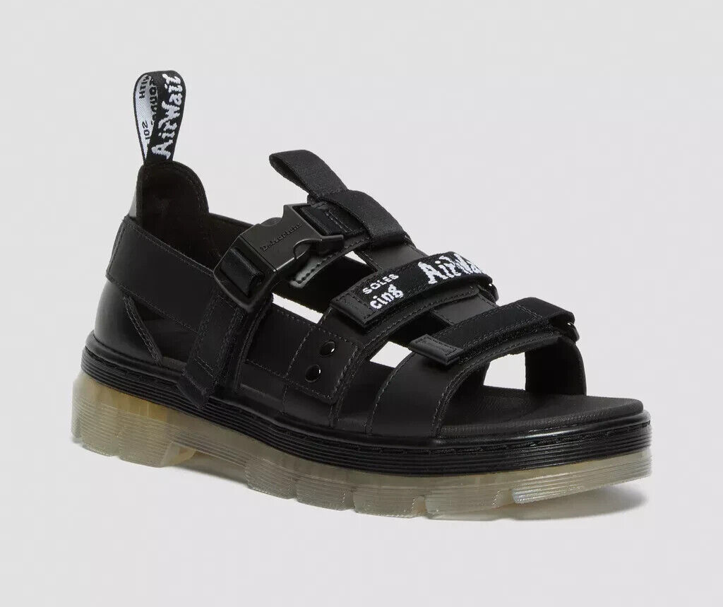 DR MARTENS PEARSON Black Leather Webbing Strap Sandals US13