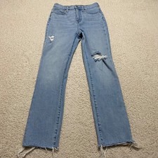 Madewell Jeans Womens Sz 25 Blue Denim The Perfect Vintage Jean Raw Hem Distress