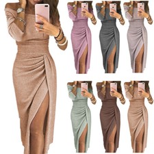 New Hip Wrap Split One Line Neck Dress Brilliant Crystal Dress Evening Dress HOT
