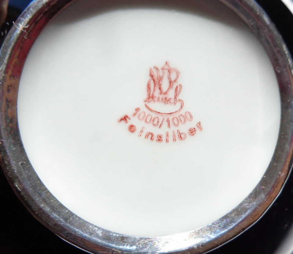 ANTIGUO 1000 CUENCO AZUL COBALTO SUPERPUESTO PLATA FINA CON TAPA FIRMADO POR FRIEDRICH DEUSCH Foto 4 de 4