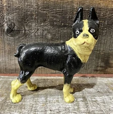 Cast Iron Boston Terrier Dog Right-Facing 8” Tall Figurine Door Stop