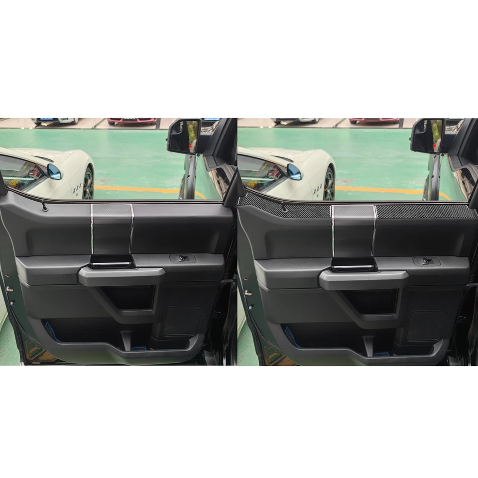 Cubierta de panel de ventana de puerta interior de fibra de carbono 60 piezas para Ford F150 F-150 15-20 Foto 4 de 4