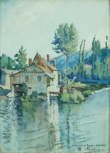Dessin ancien vue de la Creuse Argenton moulin Pierre Louis Moreau aquarelle - Photo 3/9