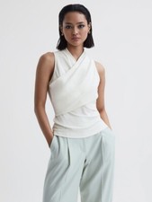 REISS Eli Sleeveless Wrap Top in Cream