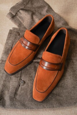 Handmade men tan orange suede dress shoes, slip on casual shoes for mens  office | eBay