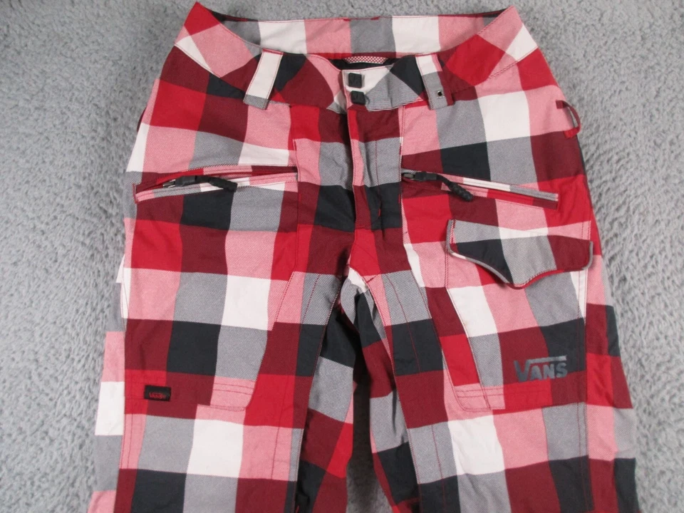 范斯滑雪裤女式中号红色黑色格子滑雪板冬季运动 — 第 2/4 张图片