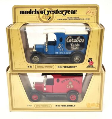 Matchbox Yesteryear - Set of 2 Y-12 1912 Ford Model T Model Vans Cerebos R/ Mail