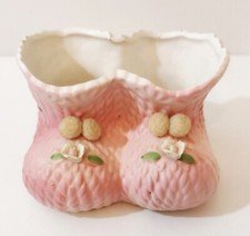 Lefton's Pink Ceramic Baby Shoes Vintage 1960's - 4"L x 2.5"T x 4"H