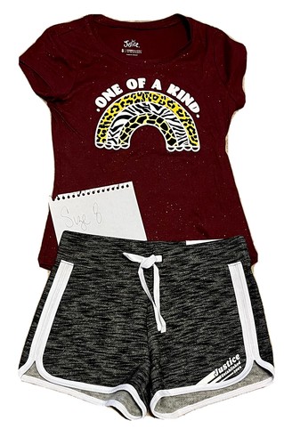 Justice Girl's Size 8 ONE OF A KIND Glitter Graphic Tee & Dolphin Shorts New - Picture 2 of 3
