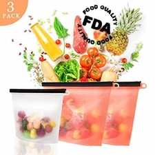 F.S Reusable Silicone Food Storage Bag Set of 3 Food Grade Ziplock Silicone